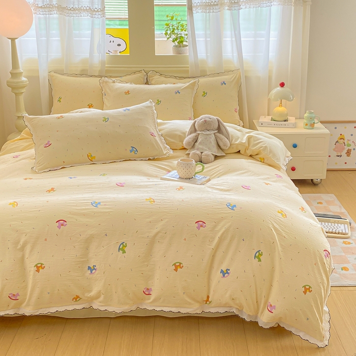 91家纺网 家纺一手货源 找家纺 豫见家纺 2026新款A类仿棉云感纱花边四件套 浪漫花叙