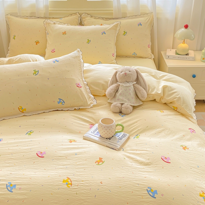 91家纺网 家纺一手货源 找家纺 豫见家纺 2026新款A类仿棉云感纱花边四件套 浪漫花叙