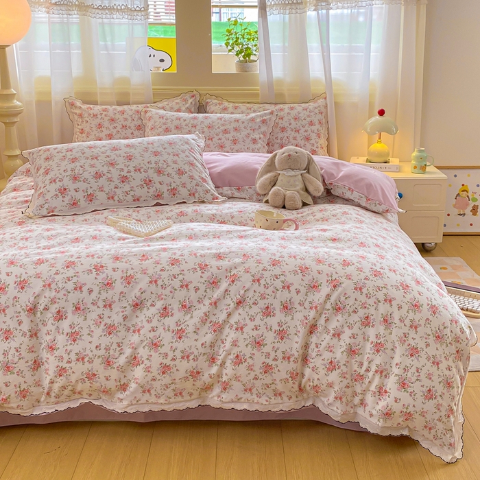 91家纺网 家纺一手货源 找家纺 豫见家纺 2026新款A类仿棉云感纱花边四件套 梦境之间