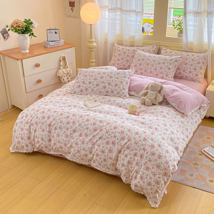 91家纺网 家纺一手货源 找家纺 豫见家纺 2026新款A类仿棉云感纱花边四件套 梦境之间