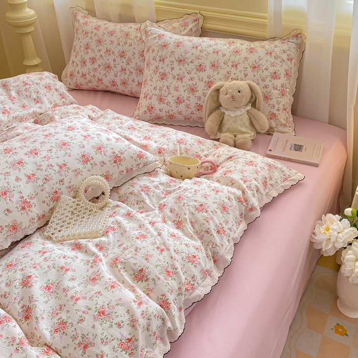 91家纺网 家纺一手货源 找家纺 豫见家纺 2026新款A类仿棉云感纱花边四件套 梦境之间