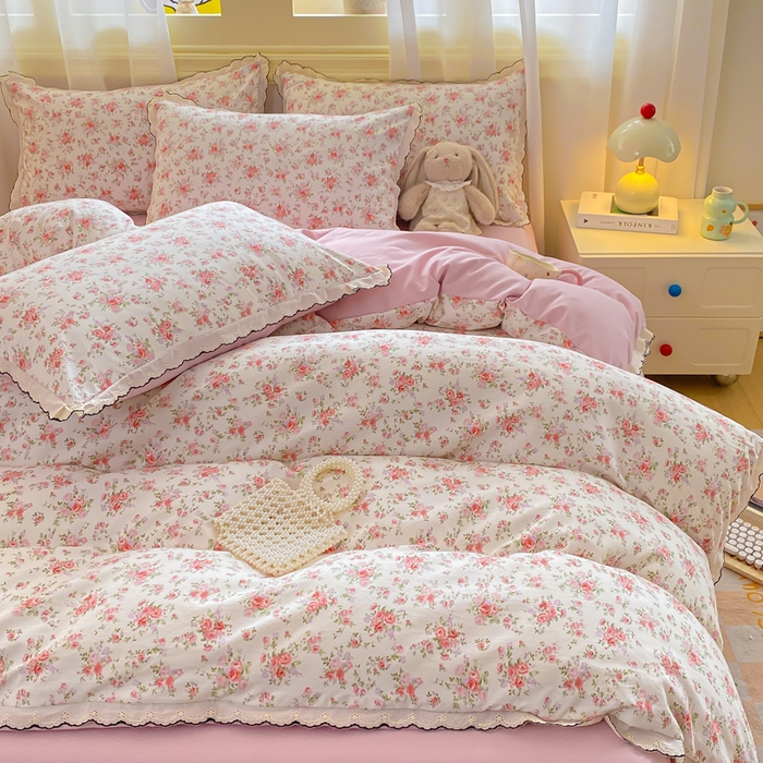 91家纺网 家纺一手货源 找家纺 豫见家纺 2026新款A类仿棉云感纱花边四件套 梦境之间