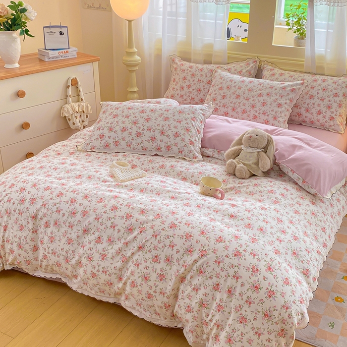 91家纺网 家纺一手货源 找家纺 豫见家纺 2026新款A类仿棉云感纱花边四件套 梦境之间