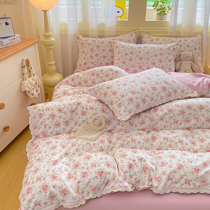 91家纺网 家纺一手货源 找家纺 豫见家纺 2026新款A类仿棉云感纱花边四件套 梦境之间