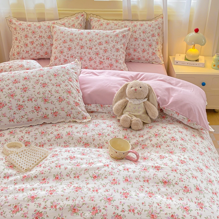 91家纺网 家纺一手货源 找家纺 豫见家纺 2026新款A类仿棉云感纱花边四件套 梦境之间