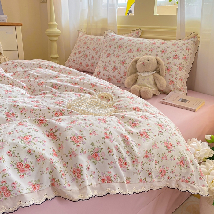 91家纺网 家纺一手货源 找家纺 豫见家纺 2026新款A类仿棉云感纱花边四件套 梦境之间