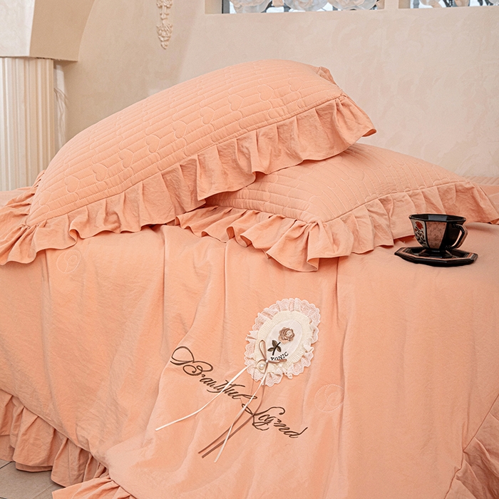 91家纺网 家纺一手货源 找家纺 红夫人 2026新款春夏韩版床盖款多功能夏被床盖四件套--粉黛 粉黛-桔色