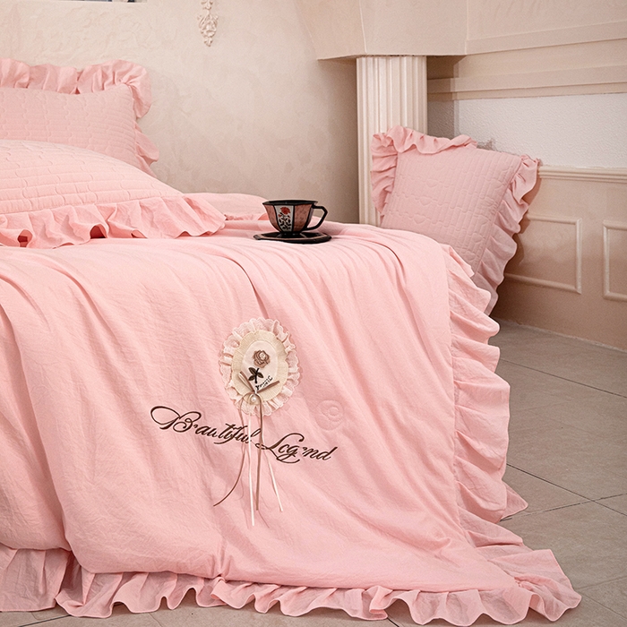 91家纺网 家纺一手货源 找家纺 红夫人 2026新款春夏韩版床盖款多功能夏被床盖四件套--粉黛 粉黛-豆沙