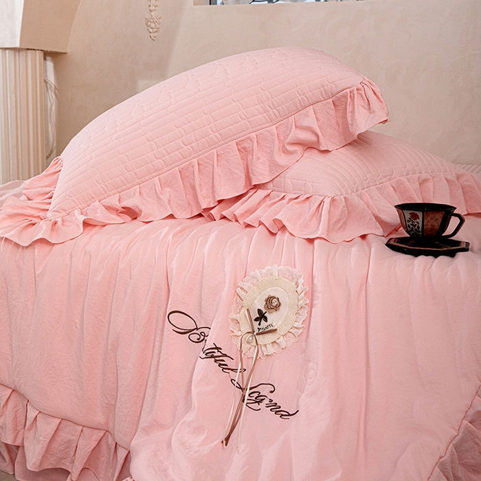 91家纺网 家纺一手货源 找家纺 红夫人 2026新款春夏韩版床盖款多功能夏被床盖四件套--粉黛 粉黛-豆沙