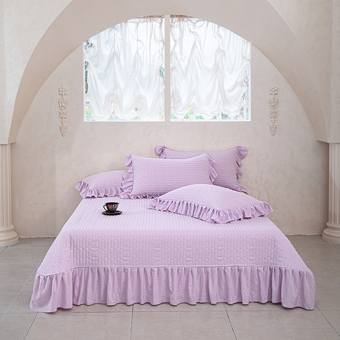 91家纺网 家纺一手货源 找家纺 红夫人 2026新款春夏韩版床盖款多功能夏被床盖四件套--粉黛 粉黛-紫色