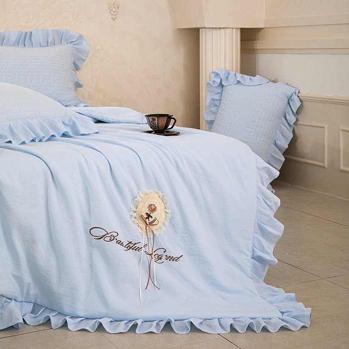 91家纺网 家纺一手货源 找家纺 红夫人 2026新款春夏韩版床盖款多功能夏被床盖四件套--粉黛 粉黛-天蓝