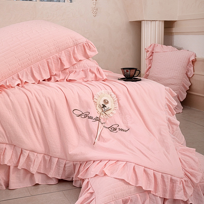 91家纺网 家纺一手货源 找家纺 红夫人 2026新款春夏韩版床盖款多功能夏被床盖四件套--粉黛 粉黛-豆沙