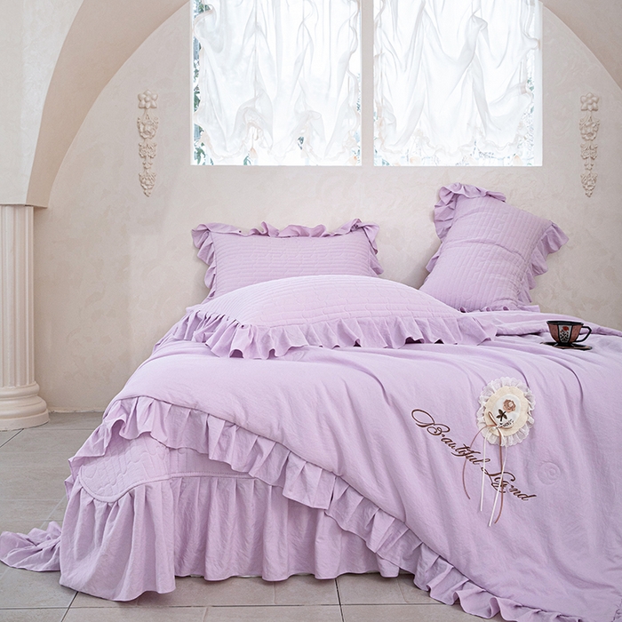 91家纺网 家纺一手货源 找家纺 红夫人 2026新款春夏韩版床盖款多功能夏被床盖四件套--粉黛 粉黛-紫色