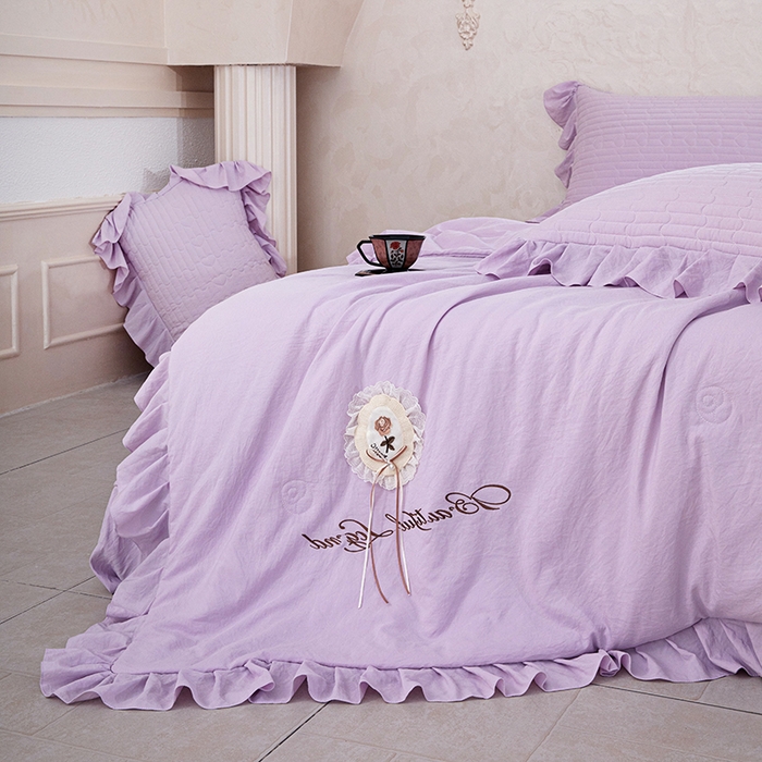 91家纺网 家纺一手货源 找家纺 红夫人 2026新款春夏韩版床盖款多功能夏被床盖四件套--粉黛 粉黛-紫色