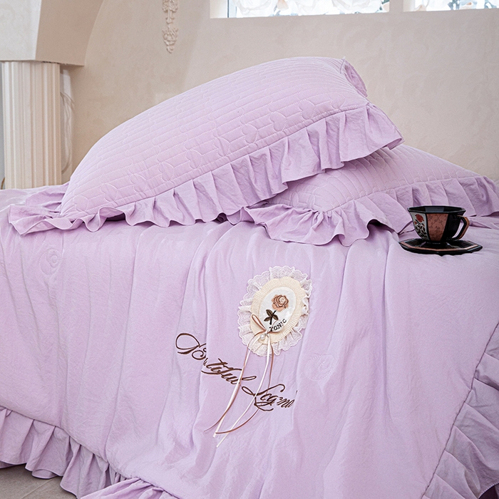 91家纺网 家纺一手货源 找家纺 红夫人 2026新款春夏韩版床盖款多功能夏被床盖四件套--粉黛 粉黛-紫色