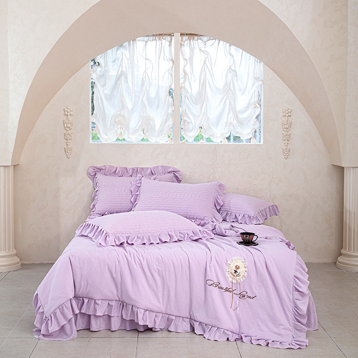 91家纺网 家纺一手货源 找家纺 红夫人 2026新款春夏韩版床盖款多功能夏被床盖四件套--粉黛 粉黛-紫色