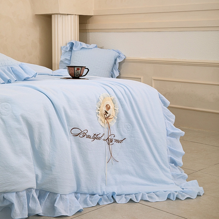 91家纺网 家纺一手货源 找家纺 红夫人 2026新款春夏韩版床盖款多功能夏被床盖四件套--粉黛 粉黛-天蓝