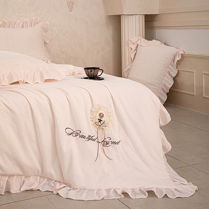 91家纺网 家纺一手货源 找家纺 红夫人 2026新款春夏韩版床盖款多功能夏被床盖四件套--粉黛 粉黛-浅粉