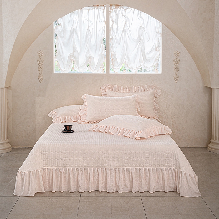 91家纺网 家纺一手货源 找家纺 红夫人 2026新款春夏韩版床盖款多功能夏被床盖四件套--粉黛 粉黛-浅粉