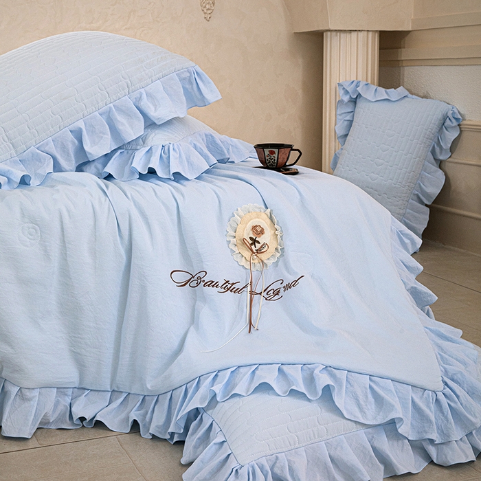 91家纺网 家纺一手货源 找家纺 红夫人 2026新款春夏韩版床盖款多功能夏被床盖四件套--粉黛 粉黛-天蓝