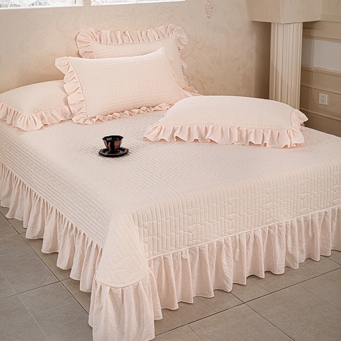 91家纺网 家纺一手货源 找家纺 红夫人 2026新款春夏韩版床盖款多功能夏被床盖四件套--粉黛 粉黛-浅粉