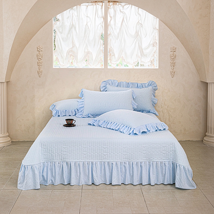 91家纺网 家纺一手货源 找家纺 红夫人 2026新款春夏韩版床盖款多功能夏被床盖四件套--粉黛 粉黛-天蓝