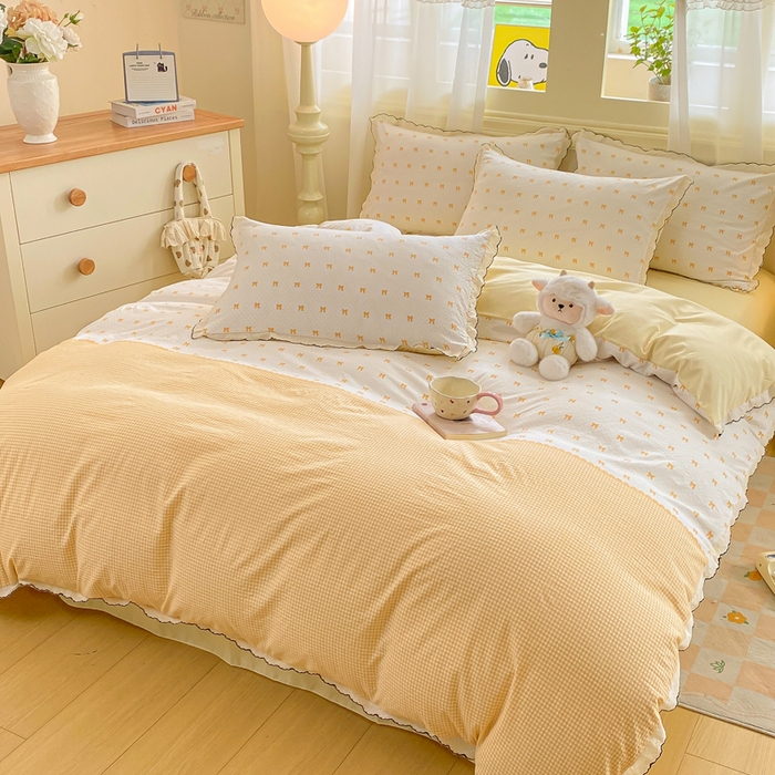 91家纺网 家纺一手货源 找家纺 豫见家纺 2026新款A类仿棉云感纱花边四件套 碎花眠语