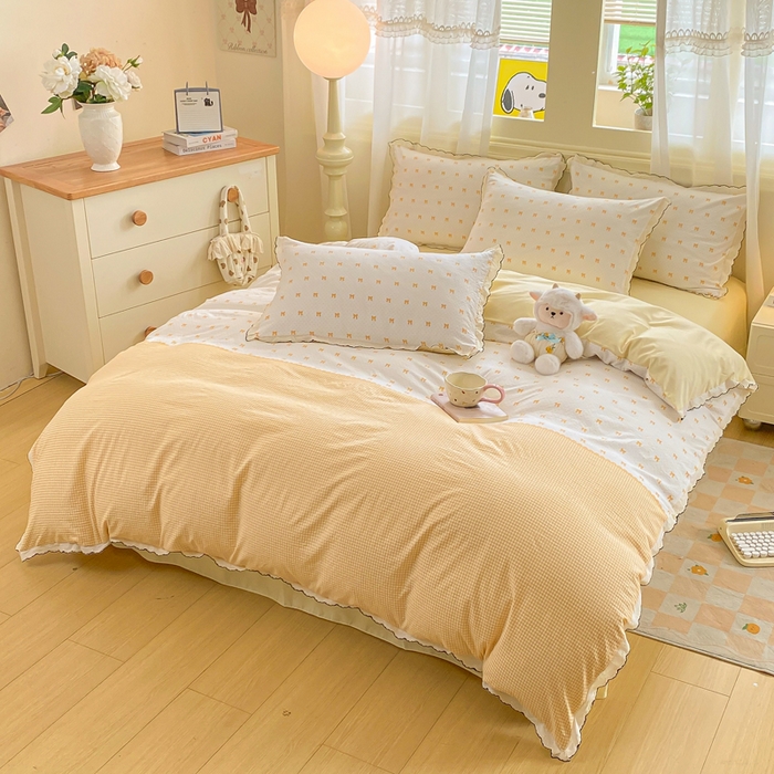 91家纺网 家纺一手货源 找家纺 豫见家纺 2026新款A类仿棉云感纱花边四件套 碎花眠语