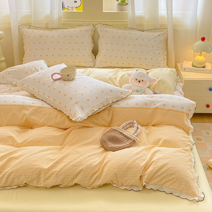 91家纺网 家纺一手货源 找家纺 豫见家纺 2026新款A类仿棉云感纱花边四件套 碎花眠语