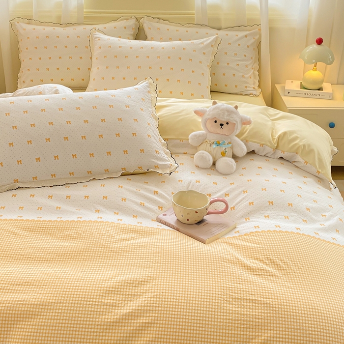 91家纺网 家纺一手货源 找家纺 豫见家纺 2026新款A类仿棉云感纱花边四件套 碎花眠语