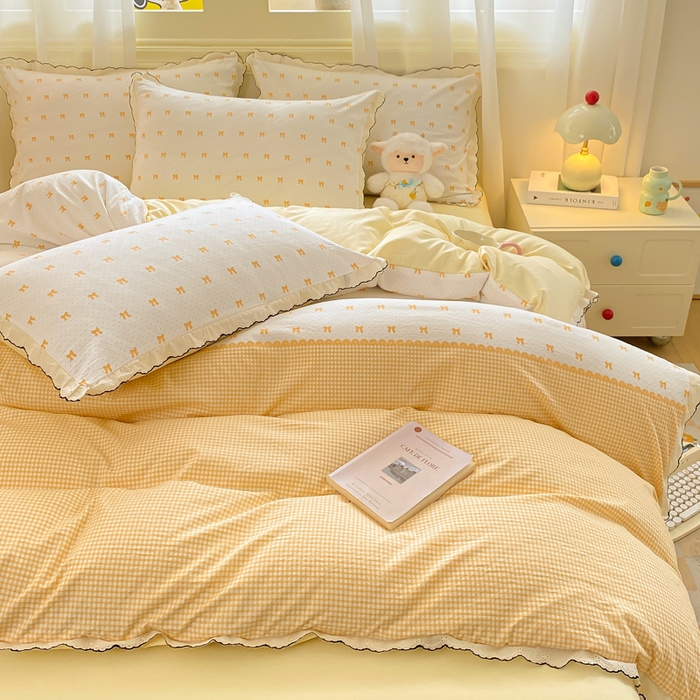 91家纺网 家纺一手货源 找家纺 豫见家纺 2026新款A类仿棉云感纱花边四件套 碎花眠语