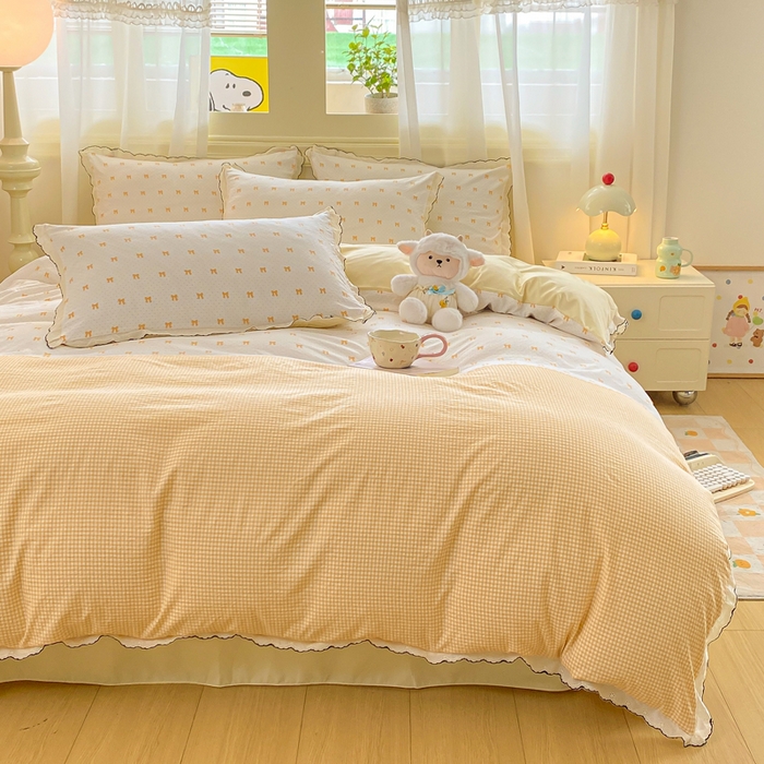 91家纺网 家纺一手货源 找家纺 豫见家纺 2026新款A类仿棉云感纱花边四件套 碎花眠语