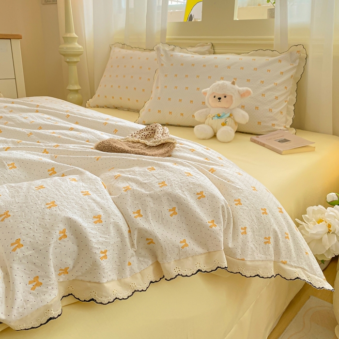 91家纺网 家纺一手货源 找家纺 豫见家纺 2026新款A类仿棉云感纱花边四件套 碎花眠语