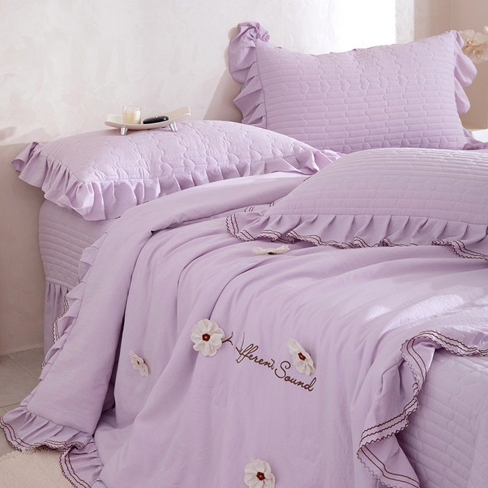 91家纺网 家纺一手货源 找家纺 红夫人 2026新款春夏韩版床盖款多功能夏被床盖四件套--花絮 浅紫