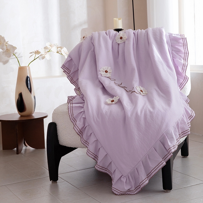 91家纺网 家纺一手货源 找家纺 红夫人 2026新款春夏韩版床盖款多功能夏被床盖四件套--花絮 浅紫