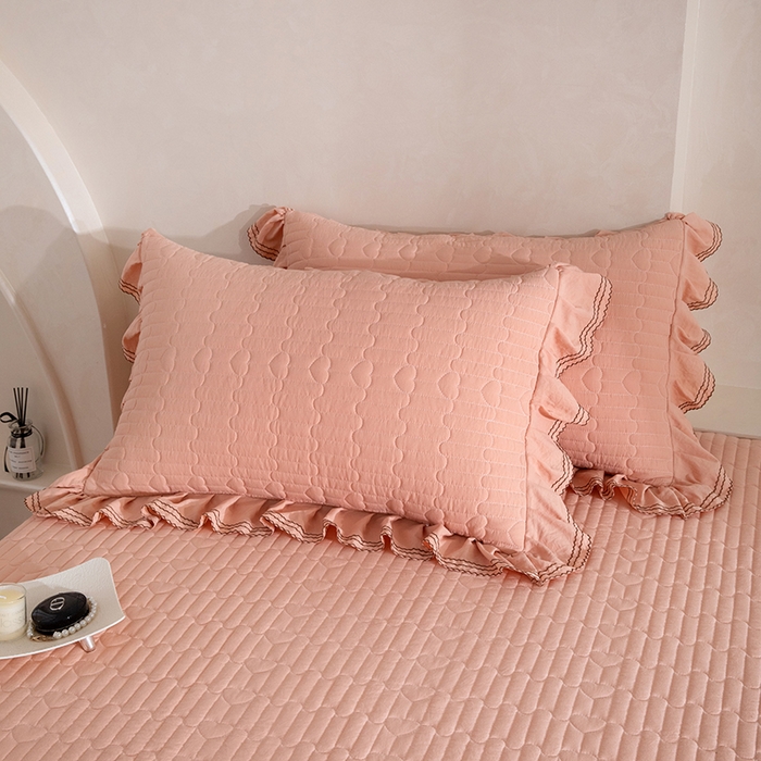 91家纺网 家纺一手货源 找家纺 红夫人 2026新款春夏韩版床盖款多功能夏被床盖四件套--花絮 奶桔色