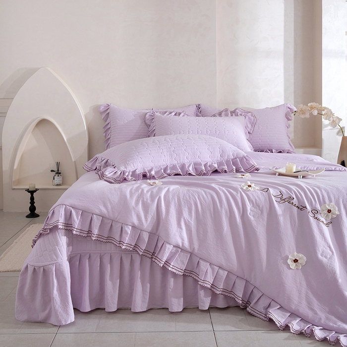 红夫人 2026新款春夏韩版床盖款多功能夏被床盖四件套--花絮 浅紫