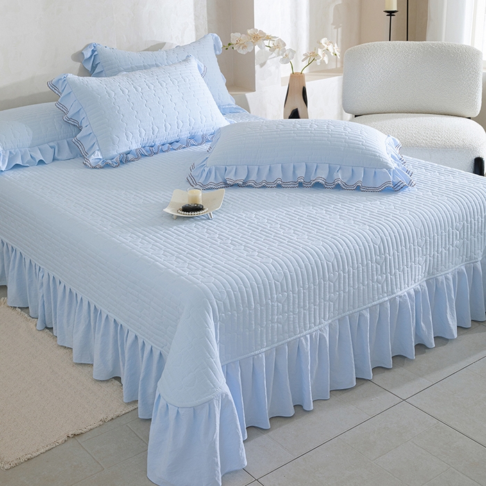 91家纺网 家纺一手货源 找家纺 红夫人 2026新款春夏韩版床盖款多功能夏被床盖四件套--花絮 天蓝