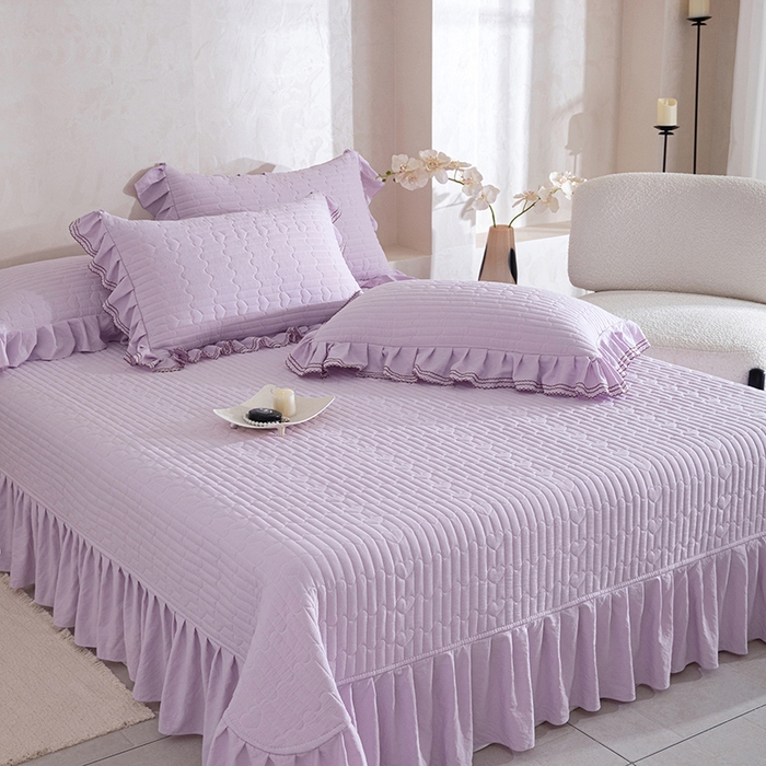 91家纺网 家纺一手货源 找家纺 红夫人 2026新款春夏韩版床盖款多功能夏被床盖四件套--花絮 浅紫