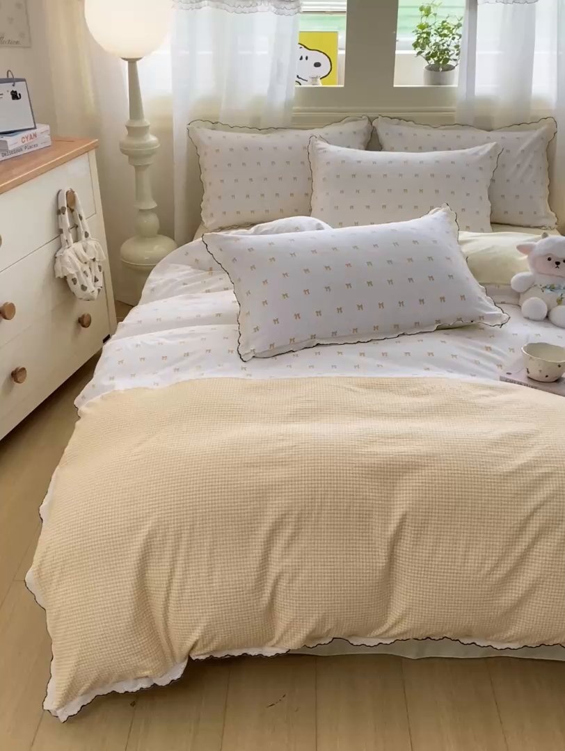 91家纺网 家纺一手货源 找家纺 豫见家纺 2026新款A类仿棉云感纱花边四件套 碎花眠语