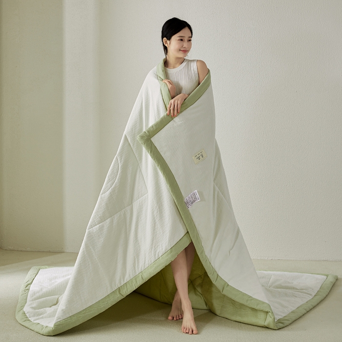 91家纺网 家纺一手货源 找家纺 恋人优选 2026新款波纹纱全棉提花夏被空调被 月牙白