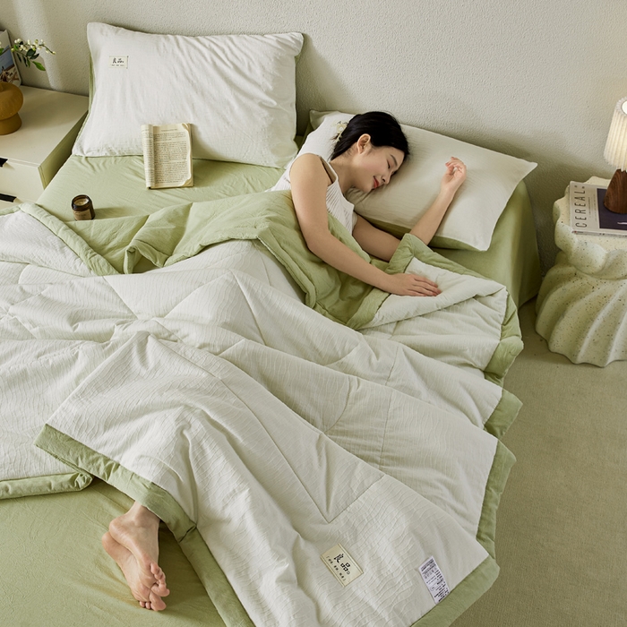 91家纺网 家纺一手货源 找家纺 恋人优选 2026新款波纹纱全棉提花夏被空调被 月牙白