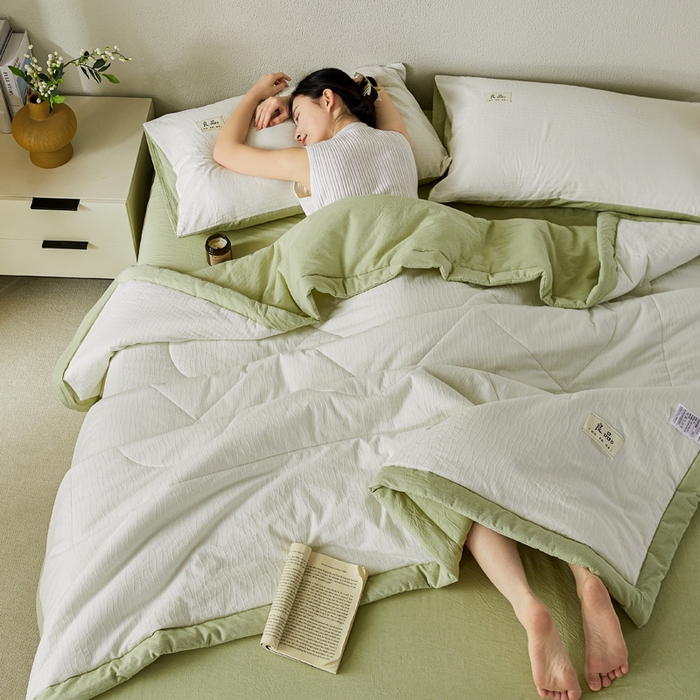 91家纺网 家纺一手货源 找家纺 恋人优选 2026新款波纹纱全棉提花夏被空调被 月牙白