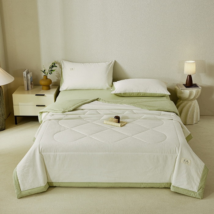 91家纺网 家纺一手货源 找家纺 恋人优选 2026新款波纹纱全棉提花夏被空调被 月牙白