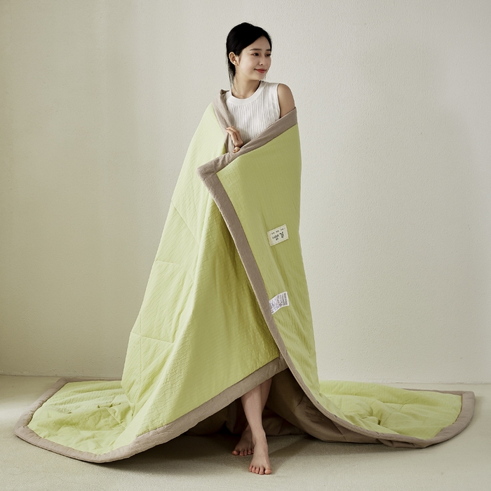 91家纺网 家纺一手货源 找家纺 恋人优选 2026新款波纹纱全棉提花夏被空调被 心漾绿