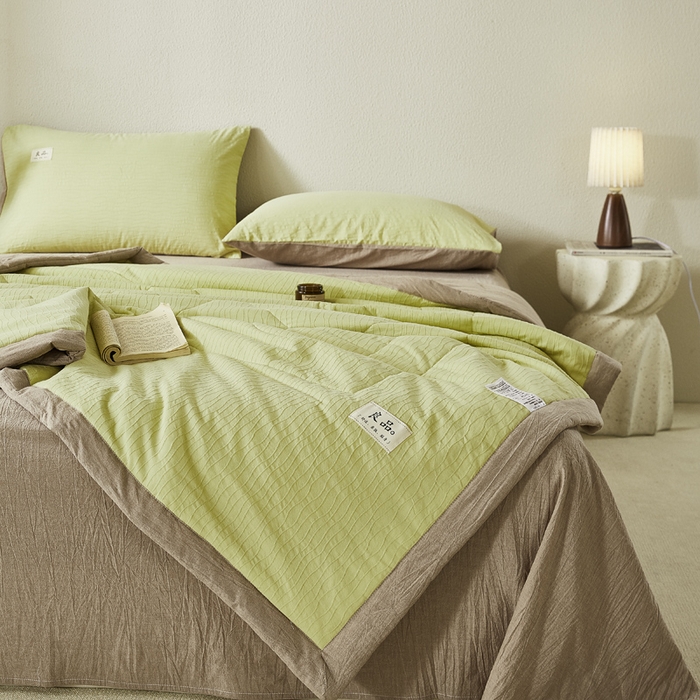 91家纺网 家纺一手货源 找家纺 恋人优选 2026新款波纹纱全棉提花夏被空调被 心漾绿