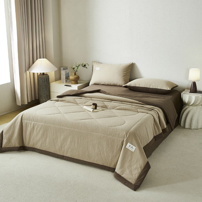 91家纺网 家纺一手货源 找家纺 恋人优选 2026新款波纹纱全棉提花夏被空调被 星柔棕