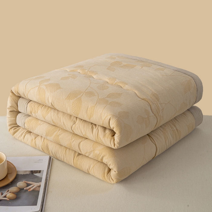 恋人优选 2026新款樱花叶全棉提花夏被空调被 樱花叶-卡其