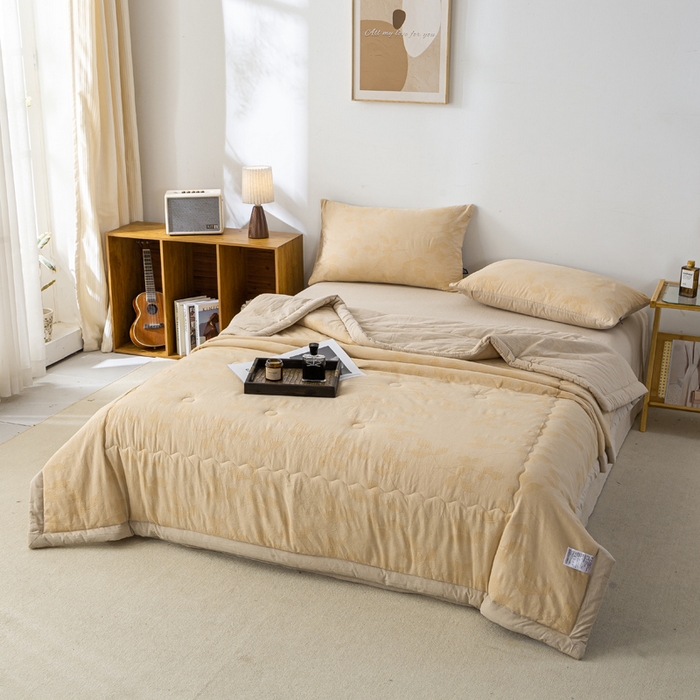 91家纺网 家纺一手货源 找家纺 恋人优选 2026新款樱花叶全棉提花夏被空调被 樱花叶-卡其