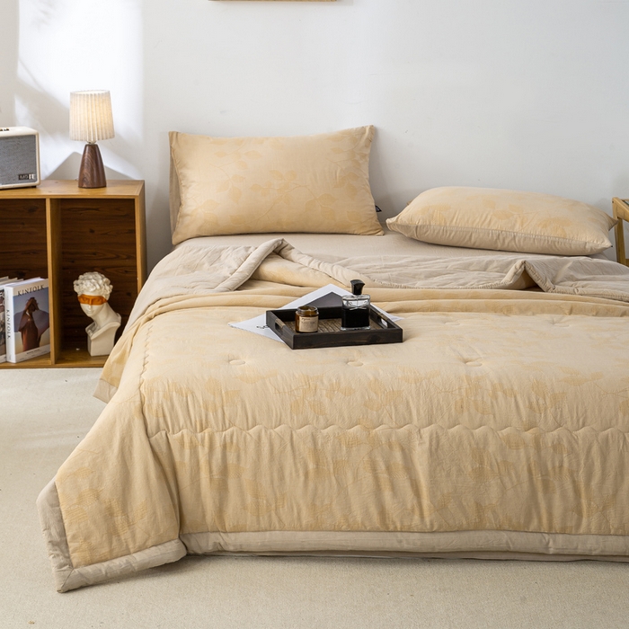 91家纺网 家纺一手货源 找家纺 恋人优选 2026新款樱花叶全棉提花夏被空调被 樱花叶-卡其